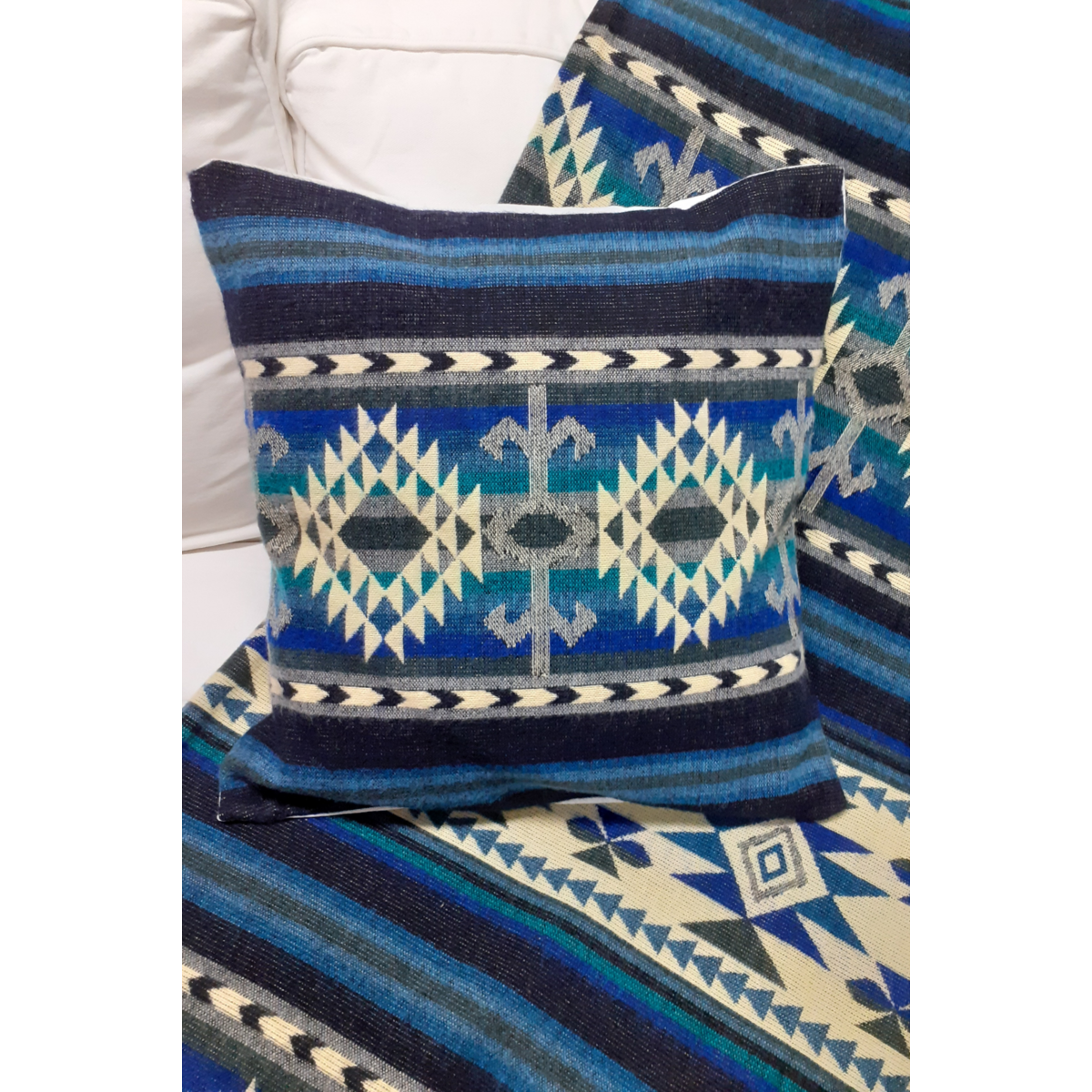 EcuaFina Alpaca Kussen – Handgemaakt in Ecuador – 50x50 cm - Blauw