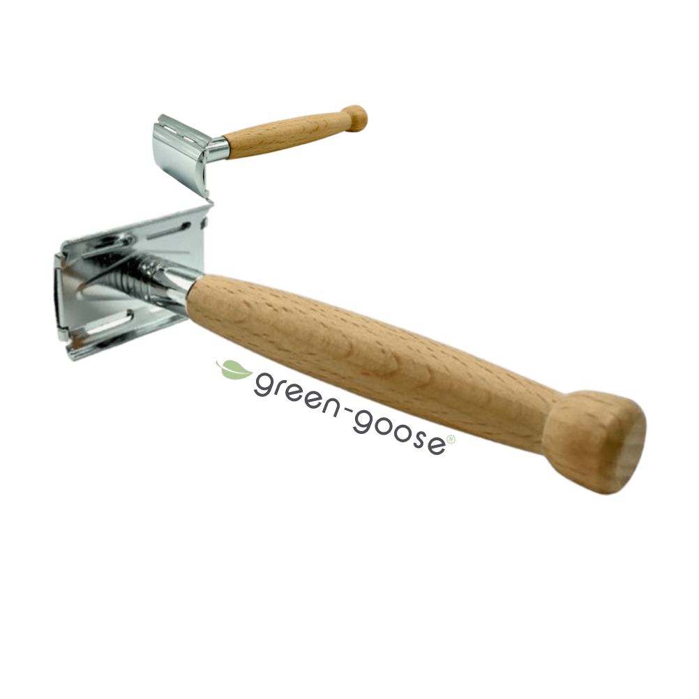 Duurzame Scheerset met Bamboe Safety Razor, Scheerkwast & Biologische Ezelinnenmelkzeep