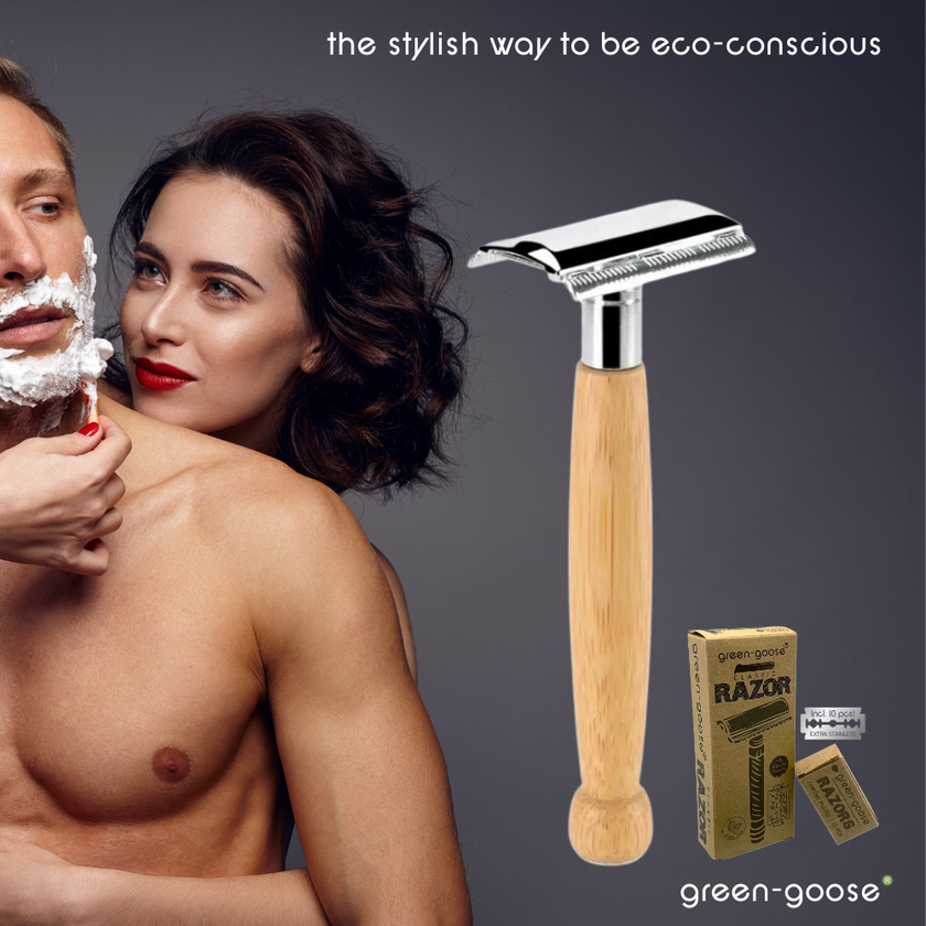 Duurzame Scheerset met Bamboe Safety Razor, Scheerkwast & Biologische Ezelinnenmelkzeep
