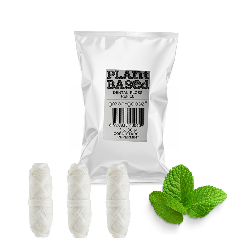 Natuurlijke Flosdraad Set – Inclusief Glazen Houder & 3 Navullingen – Vegan & Biologisch Afbreekbaar
