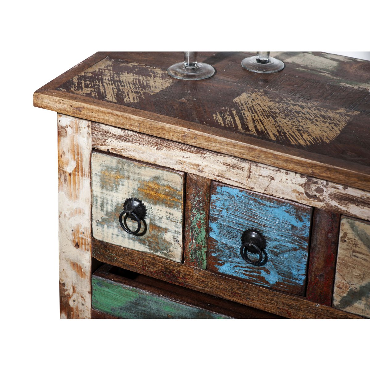 Vintage Keukentrolley van Sloophout – Verrijdbare Woonbar met Uitneembaar Dienblad – Kleurrijk Gerecycled Hout