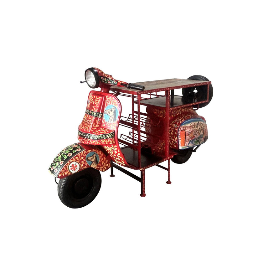 Unieke Scooter Bar Bartafel – Handgeschilderd in Siciliaanse Stijl – Gerecycled Metaal & Hout