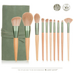 Complete Bamboe Make-up Borstelset – 11-delig – Inclusief Vegan Suède Houder & Katoenen Zakje