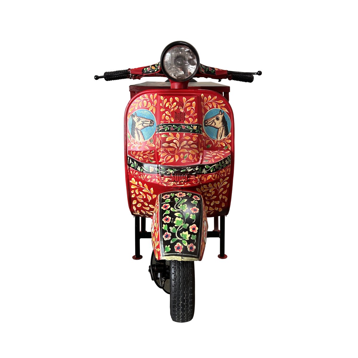 Unieke Scooter Bar Bartafel – Handgeschilderd in Siciliaanse Stijl – Gerecycled Metaal & Hout