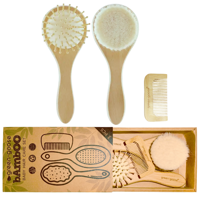 Duurzame Baby Haarverzorgingsset – 3-delige Set van Bamboe & Natuurlijk Geitenhaar