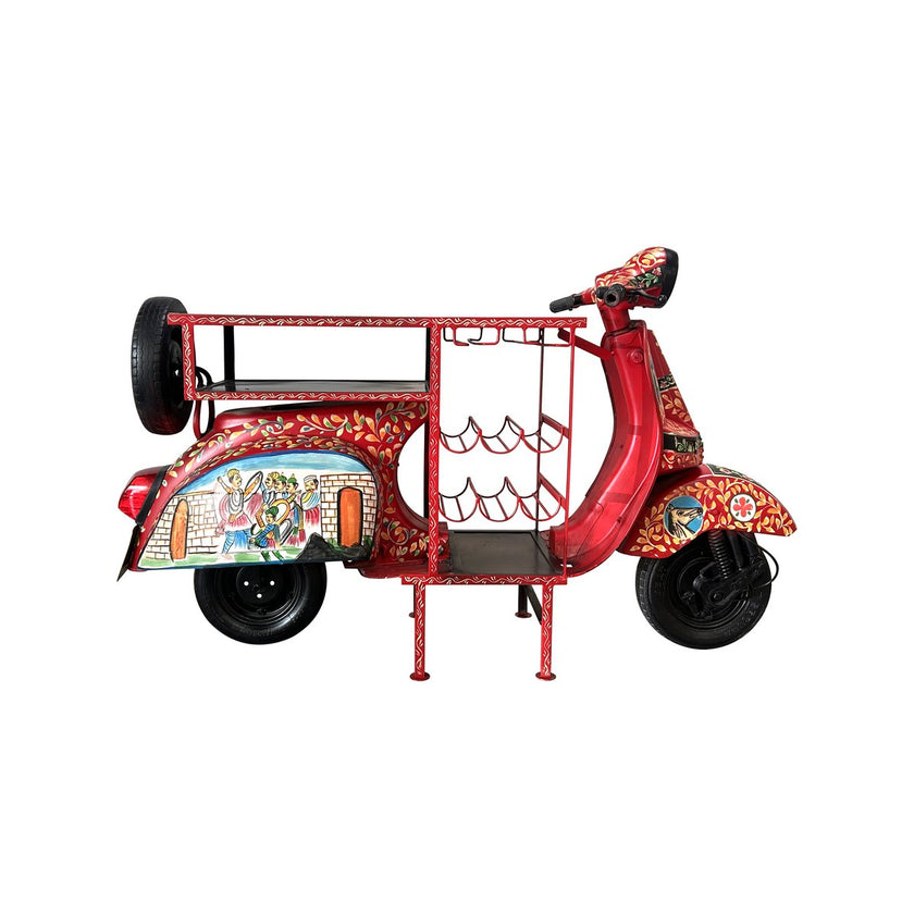Unieke Scooter Bar Bartafel – Handgeschilderd in Siciliaanse Stijl – Gerecycled Metaal & Hout