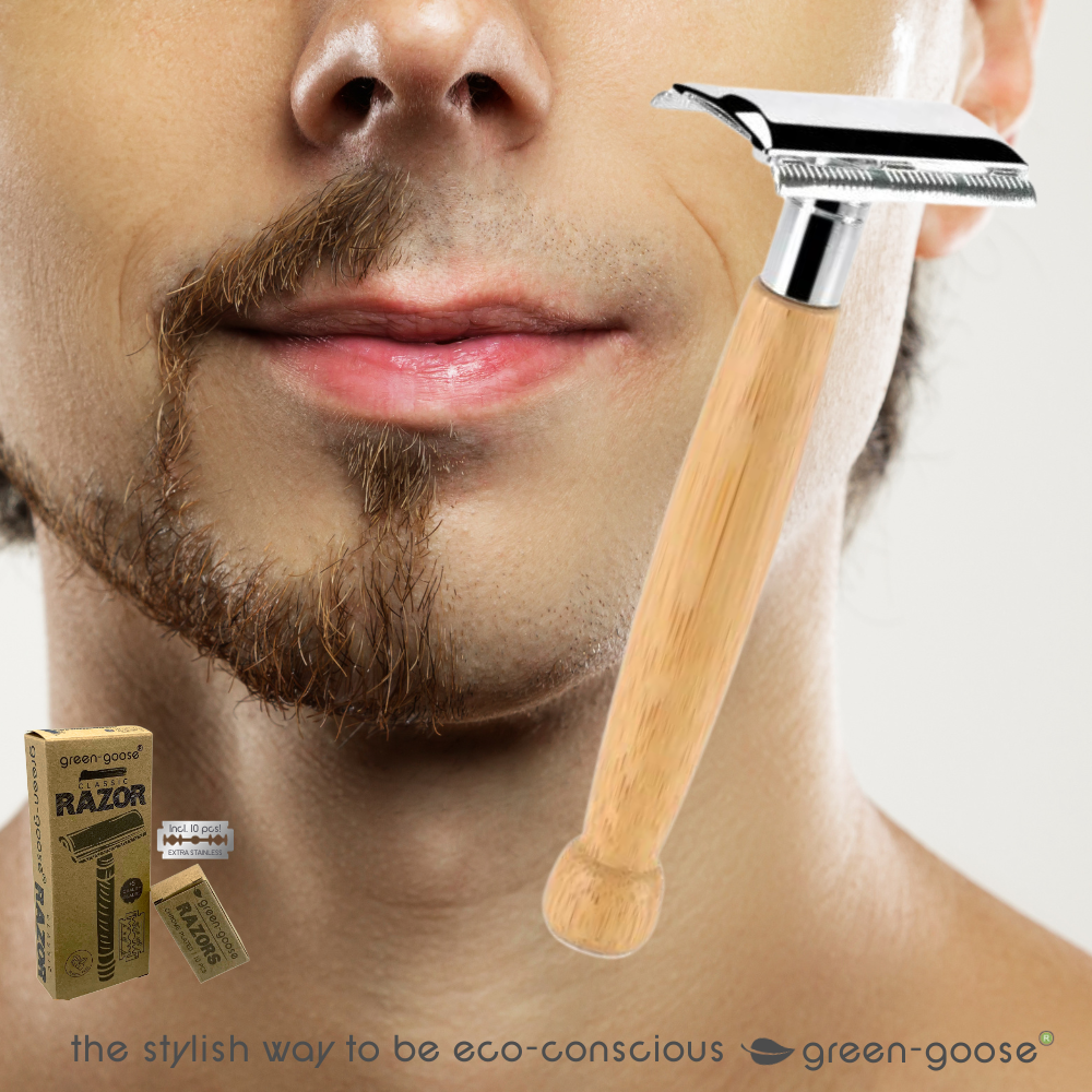 Duurzame Scheerset met Bamboe Safety Razor, Scheerkwast & Biologische Ezelinnenmelkzeep
