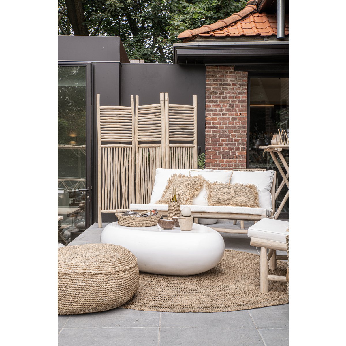 De Raffia Flores Poef - Naturel