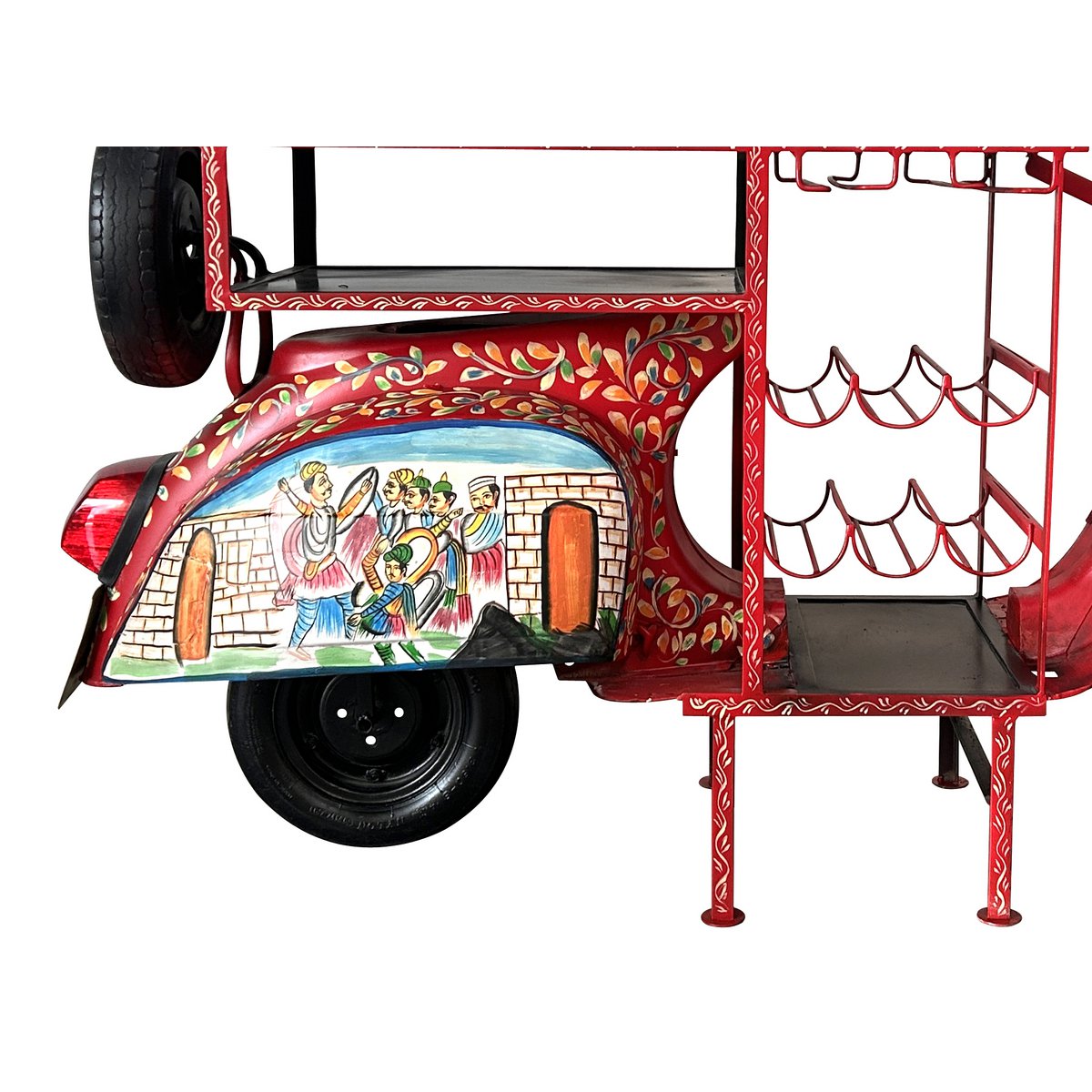 Unieke Scooter Bar Bartafel – Handgeschilderd in Siciliaanse Stijl – Gerecycled Metaal & Hout