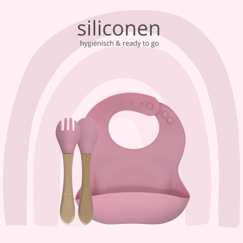 Duurzame Siliconen Slab & Bamboe Bestekset – Roze