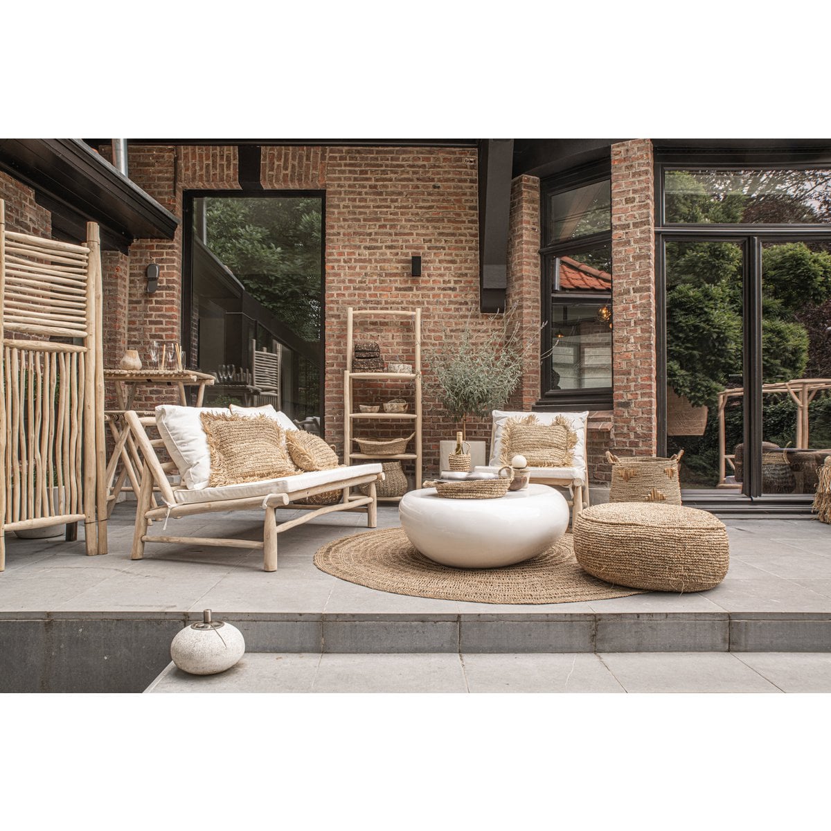 De Raffia Flores Poef - Naturel