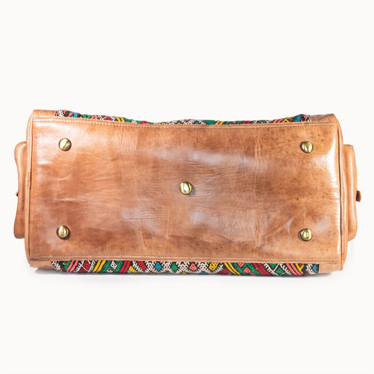 Luxe Kilim Reistas XL – Handgemaakt Leer & Authentiek Marokkaans Tapijt – 54x28 cm